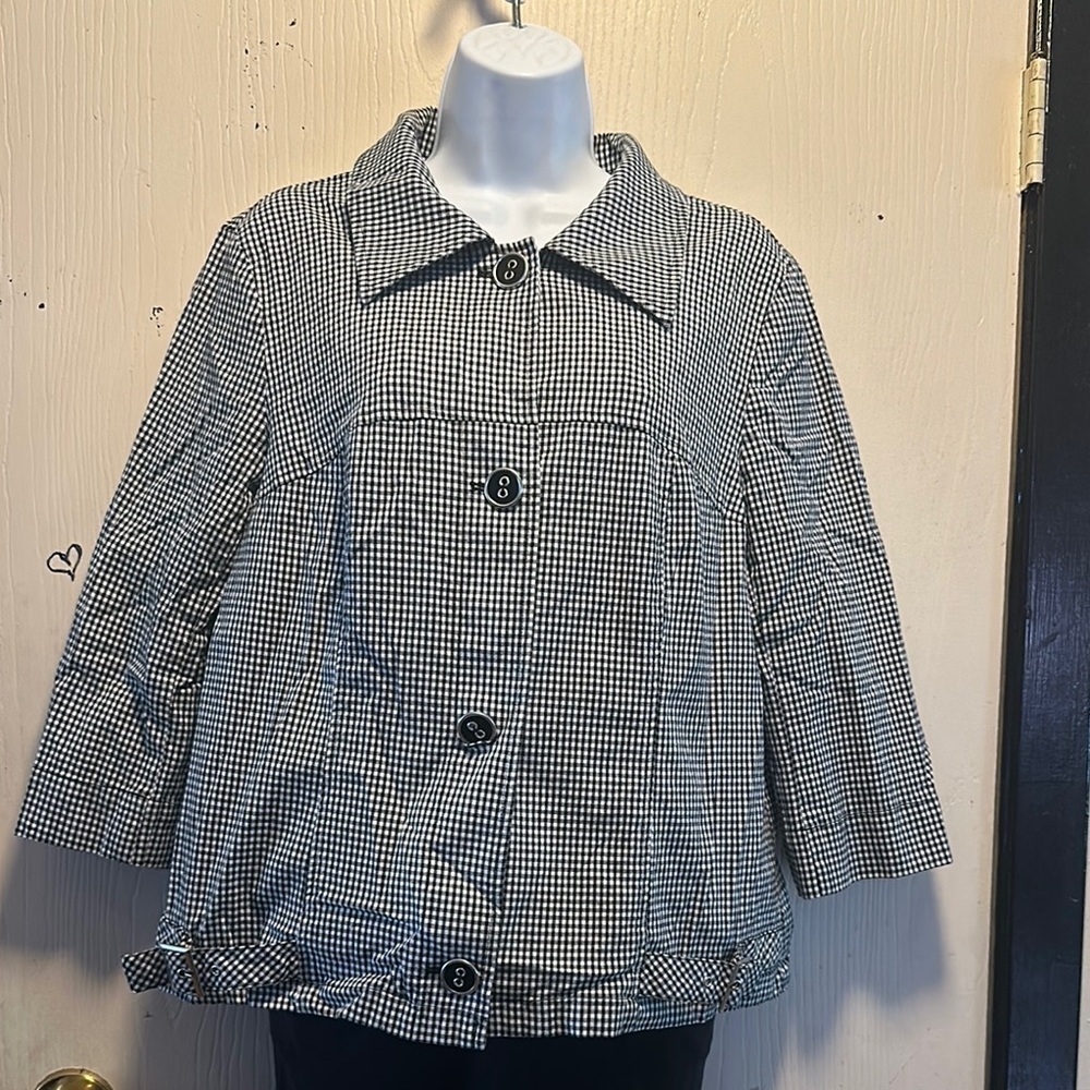 RQT Black & White Gingham Check 3/4 Sleeve Blazer Jacket - Size Medium